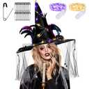 Hercicy Halloween DIY Witch Costume for Women Includes Witch Hat with 2 Pcs Battery Operated 3.3ft 10 LED String Lights 50 Pcs Black Safety Pins for Halloween Party Supplies
