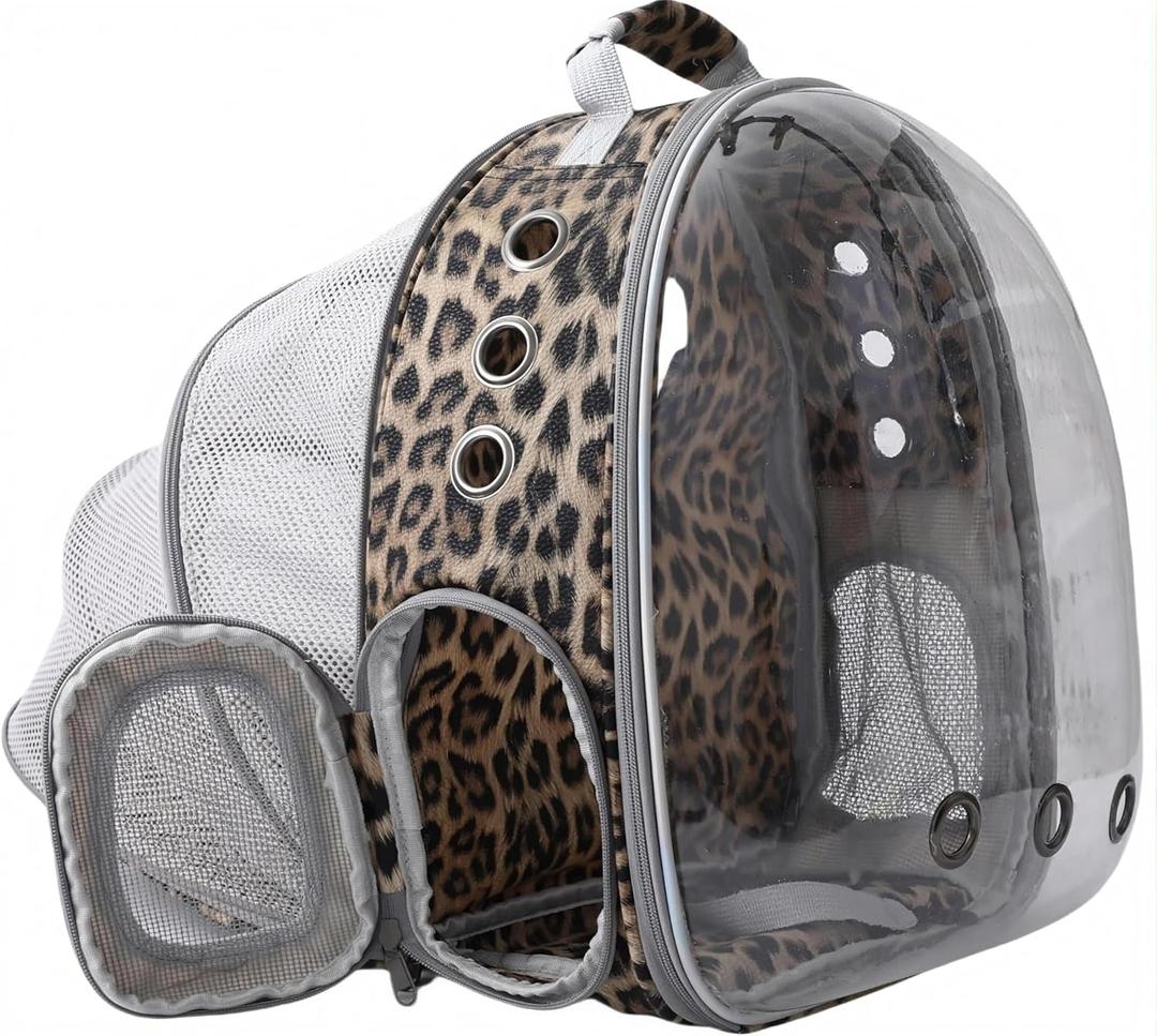 Pet Carrier Backpack Expandable for Cats and Small Dogs, Breathable Anti-Collapse Design, Airline Approved Travel Backpack for Hiking and Outdoor Use (Back Expandable-Animal) (Leopard Print)
