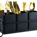 Flatware, Cutlery,Kitchen Utensil & Silverware Caddy Organizer Bin Holder for Forks, Spoons, Knives - Perfect for Kitchen Countertop- Black (Black)