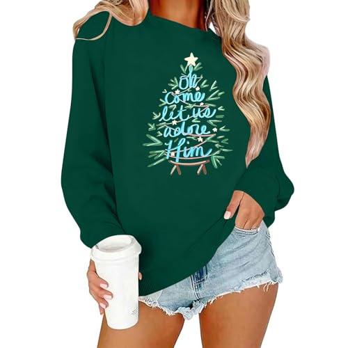 Merry Christmas Sweatshirt For Women Round Neck Ugly Sweater Holiday Party Xmas Graphic Tree Casual Fashion Pullover Ugly Christmas Sweater Women Funny (Green+M)