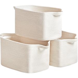 R RUNKA Cotton Rope Storage Basket 15"x10"x9"  Fabric Storage Bins for Organizing Clothes,Toys,Blankets  Durable Woven Storage Basket for Closet, Shelf & Living Room (3 Pack, White)