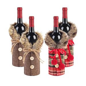 Christmas Bottle Cover Set, 6pcs Gift Bag, Burlap Sweater Collar & Button Coat Design Decorations for Xmas, Wedding, Birthday, Holiday Party