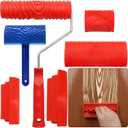 DEAYOU 6 PCS Wood Grain Tool Set, 7" Fake Wood Graining Roller, Soft Rubber Wood Textured Pattern Paint Tool with Handle for Wall Floor Furniture Art Painting DIY Room Decoration