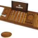 Utoplike Teak Bathtub Caddy Tray Bath Tray for Tub, Unique Bathtub Organizer with Book Tablet Glass Cup Towel Holder, Adjustable, for Your Loved