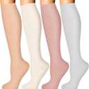 Iseasoo 4 Pairs Compression Socks for Women Circulation-Best Support for Nurses, Running, Athletic, Travel (Small-Medium )Dark Pink/Beige/Pink/Gray