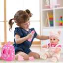 12'' Baby Doll with Backpack in Gift Box, Baby Doll Accessories Set Included 12 Inch Cute Realistic Baby Dolls, Clothes, Carrier, Washcloth, Bottles, Nipple, Socks, Hats for 3+ Girls