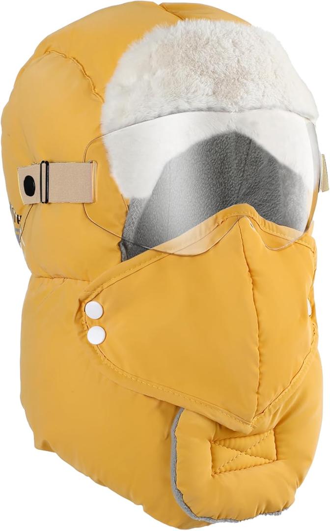 Winter Trapper Hat for Men - Windproof & Waterproof Hat with Removable Mask Goggles Ear Flaps