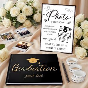 Engrowtic 2026 Graduation Guest Book with Photo Sign Decorations Guest Book Sign 100 Pages Class of 2026 Scrapbook Album DIY Tape Signature Pen for Grad Party(Graduation)