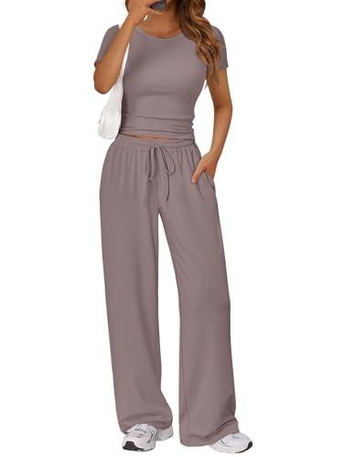 Trendy Queen Women's Petite 2 Two Piece Set 2026 Summer Workout Beach Vacation Cruise Gym Clothes Spring Fashion Lounge Matching Sweat suit Sweat School Comfy Airport Travel Outfit Athletic Clothing, XS