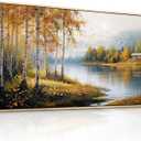 ERQINHUA Canvas Printing Wall Art Large Wall Decor For Living Room Restaurant Forest Landscape Painting Lakeside Watercolour Wall Pictures Office Mural Farmhouse Home Decor 20x40 Inches Wood Framed