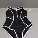 beautyin Women Zipper One Piece Swimsuit Athletic Racerback Bathing Suit with Pockets (Medium, Black)