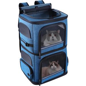 Double Cat Carrier for 2 Cats,Dog Backpack Carrier for Medium Dogs,Double Compartment Pet Carrier Backpack for Dual Pets,for Outdoor Traveling/Stroll and Picnic (Blue)
