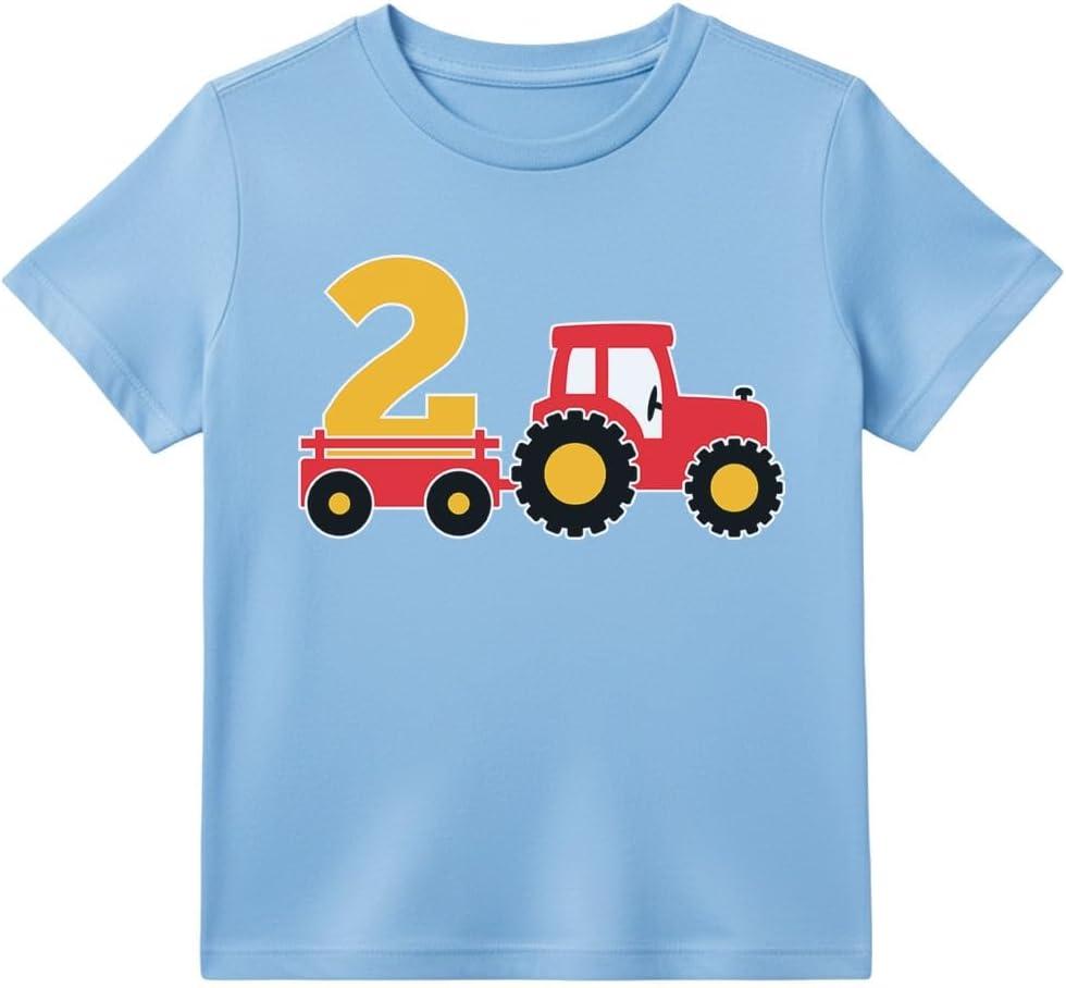 Tstars Farm Tractor 2nd 3rd Birthday Shirt for Toddler Boys or Girls - Gift Tee for 2 3 Year Old - Kids Bday Party Outfit (Blue)