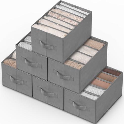 Criusia 6 Pack Large Clothes Organizer, Wardrobe Closet Organizer and Storage with Handles, Foldable Fabric Closet Organizers Dividers for Clothing, Pants, Jeans, Sweater, T-shirts, Grey