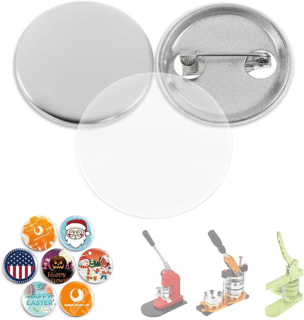 BEAMNOVA 100 Sets 25mm / 0.98 in (Approx. 1 inch) Metal Button Supplies Blanks, for Round Pin Maker Machine, Matte Metallic Back, Hand Press Badge Making Parts