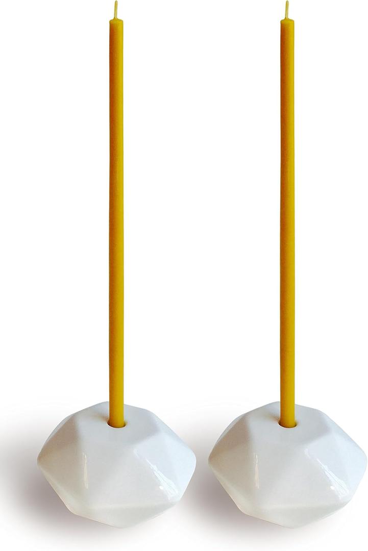 Set of 2 Small White Ceramic Candleholders for Votprof Slim Taper Candles, Durable, Modern Design