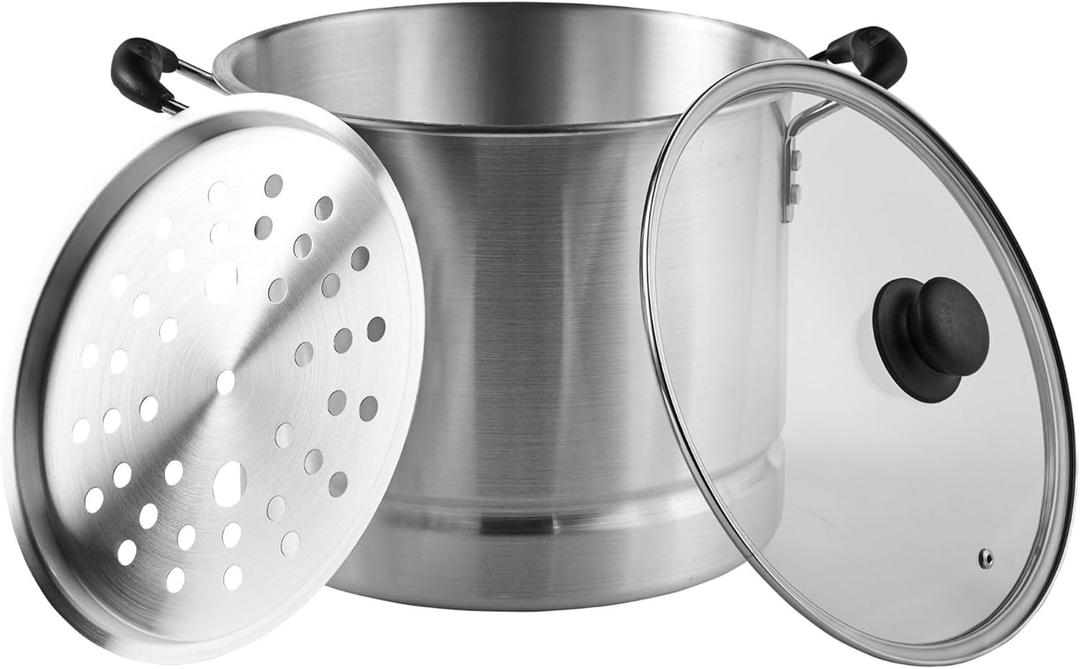 IMUSA USA Aluminum Steamer with Glass Lid 24-Quart, Silver