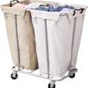 PLKOW Laundry Cart with Wheels 280L Large Laundry Sorter 2 Section for Commercial/Home, Rolling Laundry Cart with Steel Frame and Removable Bag, 8 Bushel, 32.3L x 19.7W x 31.5H Inch