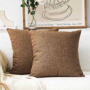 Home Brilliant Decorative Throw Pillow Covers Faux Linen Cushion Covers for Bed Couch Sofa Bench, 18x18 inches(45cm), Brown