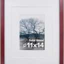Egofine 11x14 Picture Frame Display Pictures 5x7/8x10 with Mat or 11x14 Without Mat Made of Solid Wood Covered by Plexiglass for Table Top Display and Wall Mounting Photo Frame, Dark Red