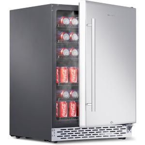 Phiestina 24 inch Indoor/Outdoor Beverage Refrigerator 175 Cans Built-in/Freestanding Beverage Fridge Cooler Lockable Stainless Steel Door Auto Defrost Quiet For Home/Commercial,6 Removable Shelves (Silver)
