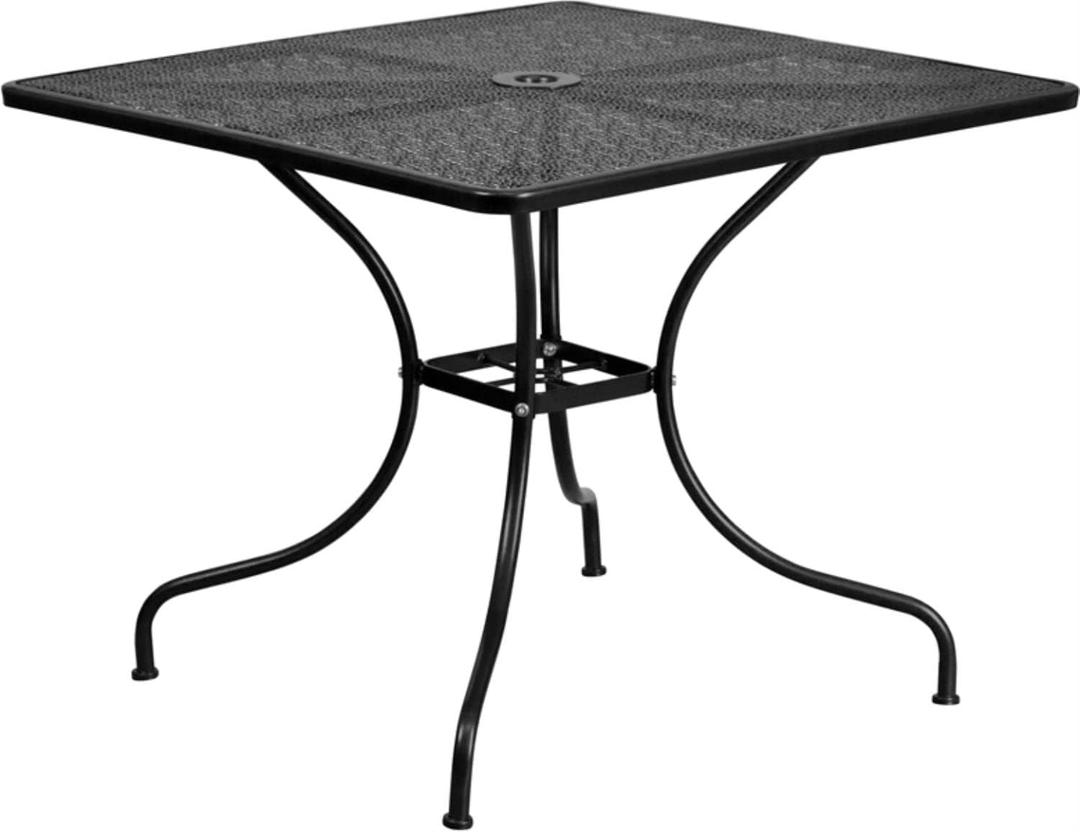 Flash Furniture Oia Commercial Grade 35.5" Square Black Indoor-Outdoor Steel Patio Table with Umbrella Hole