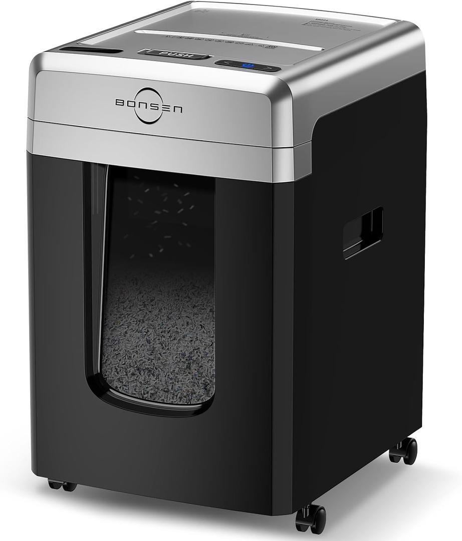 BONSEN 300-Sheet Auto Feed Paper Shredder, P-5 High Security Heavy Duty Shredders for Office Use, 60 Minutes Non-Stop Micro Cut Shredding, 8.1-Gal Pullout Bin, 58dB Quiet Large Paper Shredder (S9221)