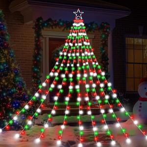 Outdoor Christmas Decorations String Lights, 320 LED 11.5 Ft Waterfall Tree Lights with Star Topper 8 Lighting Modes Christmas Light for Indoor Outdoor Yard Home Festival Xmas New Year Decor (Plastic-Red Green White)
