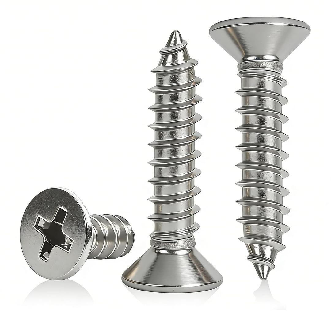 #12 x 3/4 [50 Pack] Flat Head Phillips Drive Self Tapping Screws, Sheet Metal Screws, 304 Stainless Steel (18-8), Corrosion Resistant Screws for Wood, Sheet Metal and More