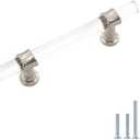 Peaha 10 Pack 3 Inch Acrylic Cabinet Pulls Brushed Nickel Drawer Handles Silver Zinc Alloy Hardware for Dresser Cupboard Kitchen (3in(76mm) Hole Center)