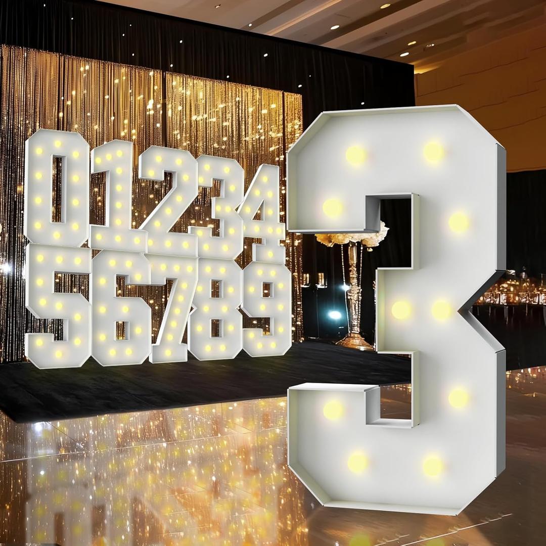 3FT Marquee Light Up Number,Marquee Numbers 3 Feet Tall, Large Led Sign for Baby Shower,Party,Birthday Decorations,Graduation,Prom(Number 3)