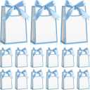 AmazingSpark 50 Pcs White Blue Mini Gift Bags Bulk 6.3 x 3.9 x 2.8 Inch Party Favors Elegant Small Gift Bags with Handles and Ribbon Bows for Wedding Birthday Bridal Baby Shower Party Favors