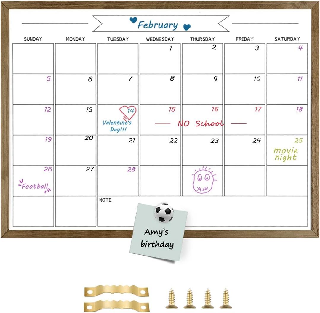 Dry Erase Monthly Calendar Whiteboard for Wall, Solid Pine Wood Rustic Brown Frame Magnetic Surface Whiteboard for Wall23.6"x 31.5"(YLBB-B-RB-6080)