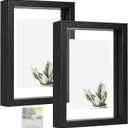 MUYE 5x7 Floating Frames Set of 2,Double Glass Picture Frame Display Any Size Photo up to 5x7,Wall Mount or Tabletop Standing,Black
