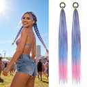 2 PCS 26 Inch Hair Tinsel Ponytail, Blue Pink Gradient Braided Ponytail Hair Extension with Elastic Tie, Straight Sleek Wrap Around Hair Extensions, Glitter Tinsel Synthetic Ponytail Piece