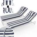 Chaise Lounge Cushions Outdoor Set of 2 Lounge Chair Cushion 80" L x 26" W with Headrest Straps 3'' Thick Waterproof Patio Chaise Cushions Pool Lounger Chair Cushion(Blue Stripe)