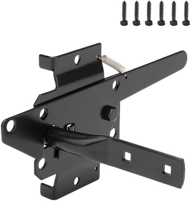 Post Mount Heavy Duty Self Locking Gate Latch for Wooden Fence, Automatic Gravity Lever Spring Fence Latches Gate Lock Gate Hardware for Outdoor/Garden/Vinyl/Wood Fence/Metal Gate,Black Finish