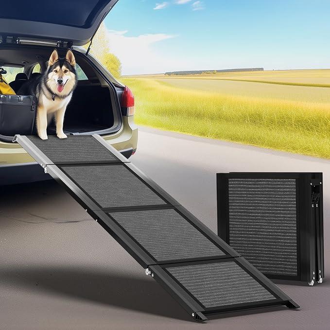 Dog Car Ramp, 71" Foldable Portable, 20" Wide, Aluminum, Black, Dog Ramp for Medium & Large Dogs, SUV & Truck