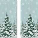 Winter Pine Tree Blue Kitchen Dish Towel, Snowy Snowflake Farmhouse Drying Hand Towel Baking Cooking Cloth, Christmas Seasonal Home Decoration 18 x 26 Inches