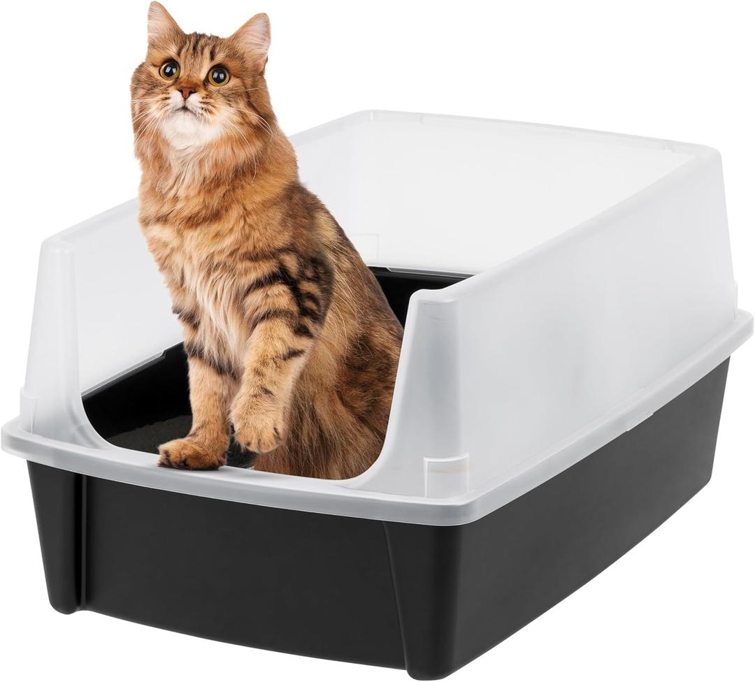 IRIS USA XX-Large Cat Litter Box, Open Top Extra Large Litter Box for Big Cats and Multi-Cat Households, High Sided Scatter Shield, Easy to Clean, 30" L x 20" W x 14" H, Black