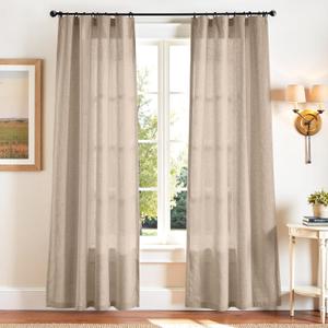 jinchan Taupe Linen Blend Curtains 90 inch Length 2 Panels for Bedroom Living Room, Light Filtering 50 inch Wide Farmhouse Drapes with Rod Pocket Back Tab(50W x 90L, Taupe)