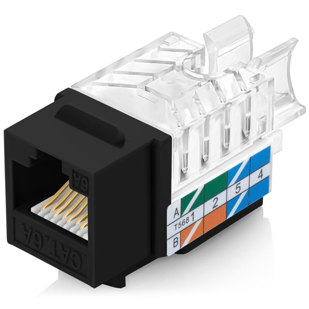 Everest 45 Angled RJ45 Cat6A Keystone Jacks 50-Pack in Black - Slim Profile Female RJ45 Connectors - Cat 6A Keystone Jack - Compatible with 45 Angled Speed Termination Tool - 45Term (B0BL3GS7ZY)