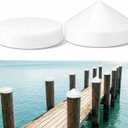 2 Pack Marine Dock Piling Caps Set 9 Inch White Conical and Flat Top Design Marine Docks Post Pole Weatherproof Dock Pile Protector for Post Caps Boat Pylon Pole Pipe