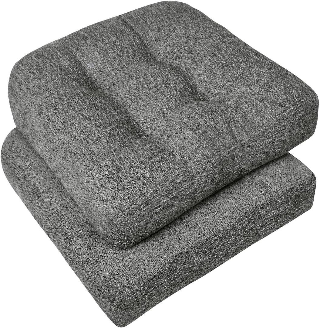 downluxe Chair Cushions for Dining Chairs 2 Pack, Tufted Indoor Chair Pads with Non-Slip Bottom, U-Shaped Kitchen Chair Cushions, 18"x18"x4", Dark Grey