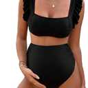 OYOANGLE Women's 2 Piece Maternity Bikini Sets Square Neck High Waist Swimsuit Summer Casual Bathing Suit (Medium, Black)