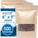 Spartan Industrial - 6" X 9" Kraft Zip Top Food Storage Bags - Pack of 500 Smell-Proof Resealable Pouches for Packaging Coffee, Tea, Spices, Snacks, and More