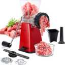 LHS Manual Meat Grinder with Stainless Steel Blades Heavy Duty Powerful Suction Base for Home Use Fast and Effortless for All Meats-Red