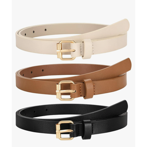 3 Pack Women Skinny Leather Belt for Jeans Pants Dress Ladies Thin Waist Belt with Gold Buckle 58 in