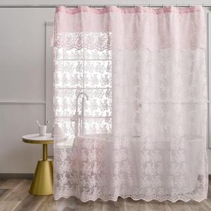Pink Lace Shower Curtain - Vintage Shower Curtains with Attached Valance, Floral Lace Bath Curtains for Bathroom, Farmhouse Style Shabby Chic Bath Curtain Scalloped Edge, 72 x 72 Inch, 1 Panel