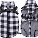 Dog Winter Jacket, Waterproof Dog Coat with Harness Built in, Puppy Vest Small Dog Clothes with Fleece Lining, Ideal for Outdoor and Indoor-Black/White-S